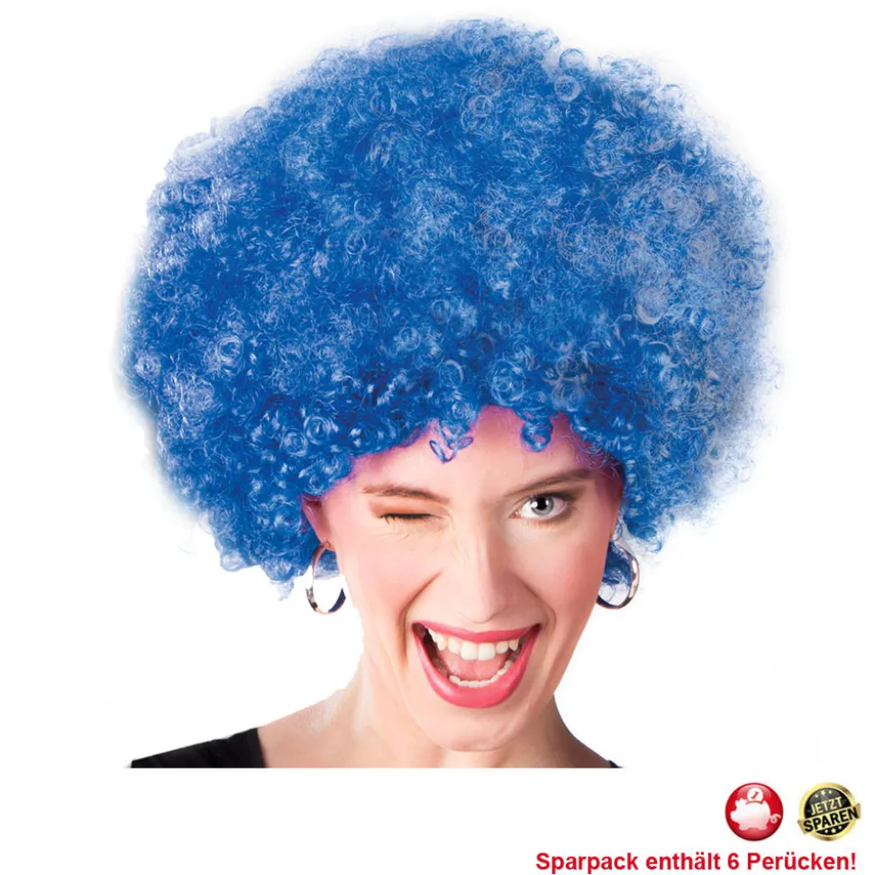 Perücke Unisex Damen Super-Riesen-Afro Locken, blau - SPARPACK mit 6 Stück