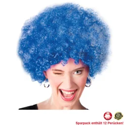 Perücke Unisex Damen Super-Riesen-Afro Locken, blau - SPARPACK mit 12 Stück