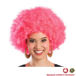 Perücke Unisex Damen Super-Riesen-Afro Locken, pink - SPARPACK mit 6 Stück