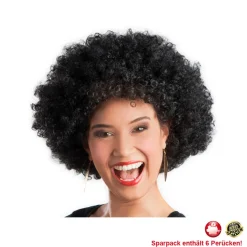 Perücke Unisex Damen Super-Riesen-Afro Locken, schwarz - SPARPACK mit 6 Stück