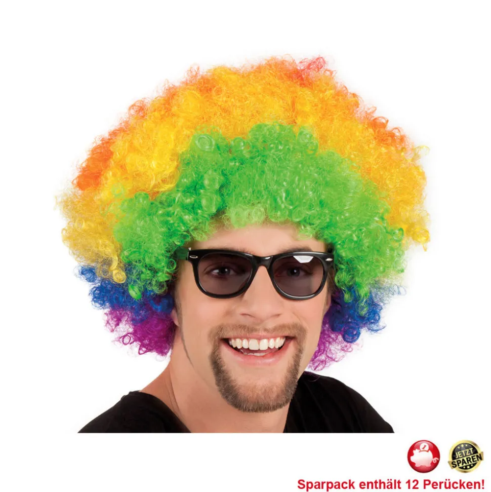 Perücke Unisex Herren Super-Riesen-Afro Locken regenbogen, bunt - SPARPACK mit 12 Stück