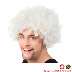 Perücke Unisex Herren Super-Riesen-Afro Locken, weiß - SPARPACK mit 6 Stück