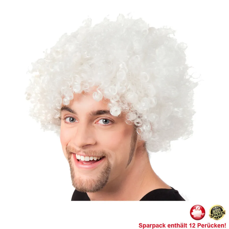Perücke Unisex Herren Super-Riesen-Afro Locken, weiß - SPARPACK mit 12 Stück