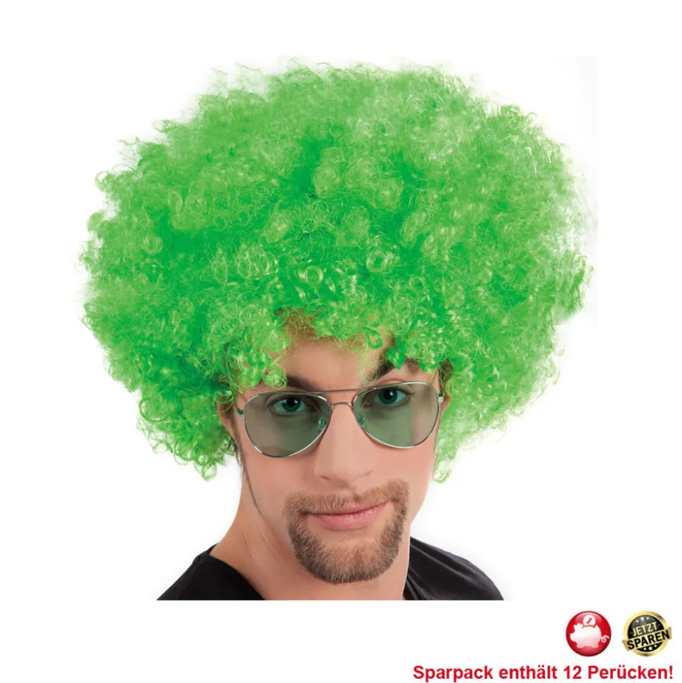Perücke Unisex Herren Super-Riesen-Afro Locken, grün - SPARPACK mit 12 Stück