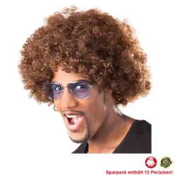 Perücke Unisex Herren Super-Riesen-Afro Locken, braun - SPARPACK mit 12 Stück