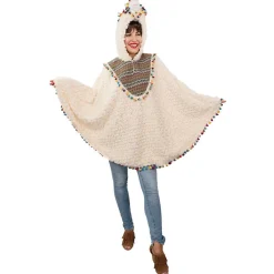 Poncho mit Lama-Kapuze, Einheitsgröße