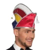 Prinzenmütze rot-weiß-gelb-blau mit Schmuck