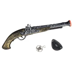 Revolver Antik Pirat aus Kunststoff, inkl. Augenklappe und Ohrring