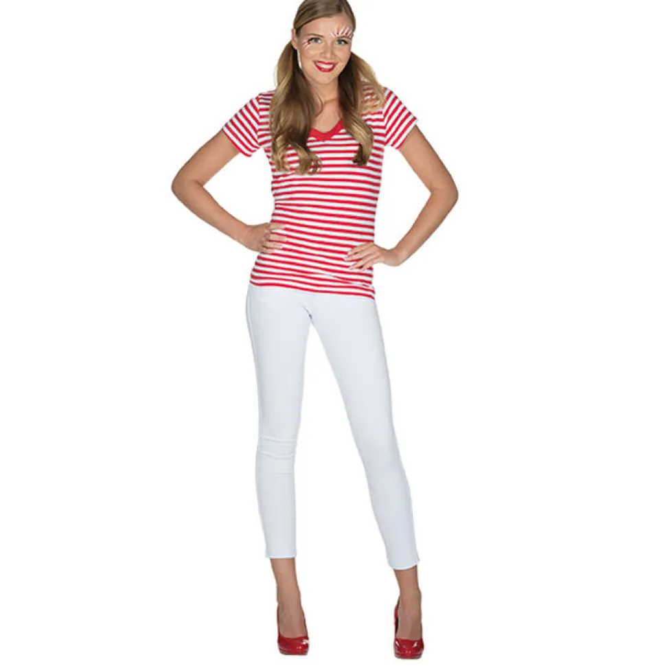 Ringel V-Shirt rot/weiß, Gr. 34-36