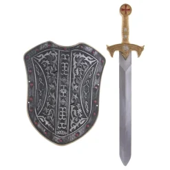 Ritter-Set, Schwert & Schild, antik-silberfarben