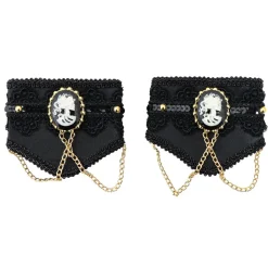 SALE Armbänder / Stulpen im Gothic- / Halloween-Look, Schwarz mit weißem Totenkopf-Emblem, 2 Stück