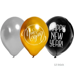 SALE Ballonset Helium & Ballons Silvester, Schwarz, Gold & Silber