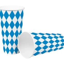 SALE Becher aus Pappe, Bayrisch Raute, 500ml, 8 Stück, Bayrische Dekoration, Bayrisches Fest, Blau-Weiß