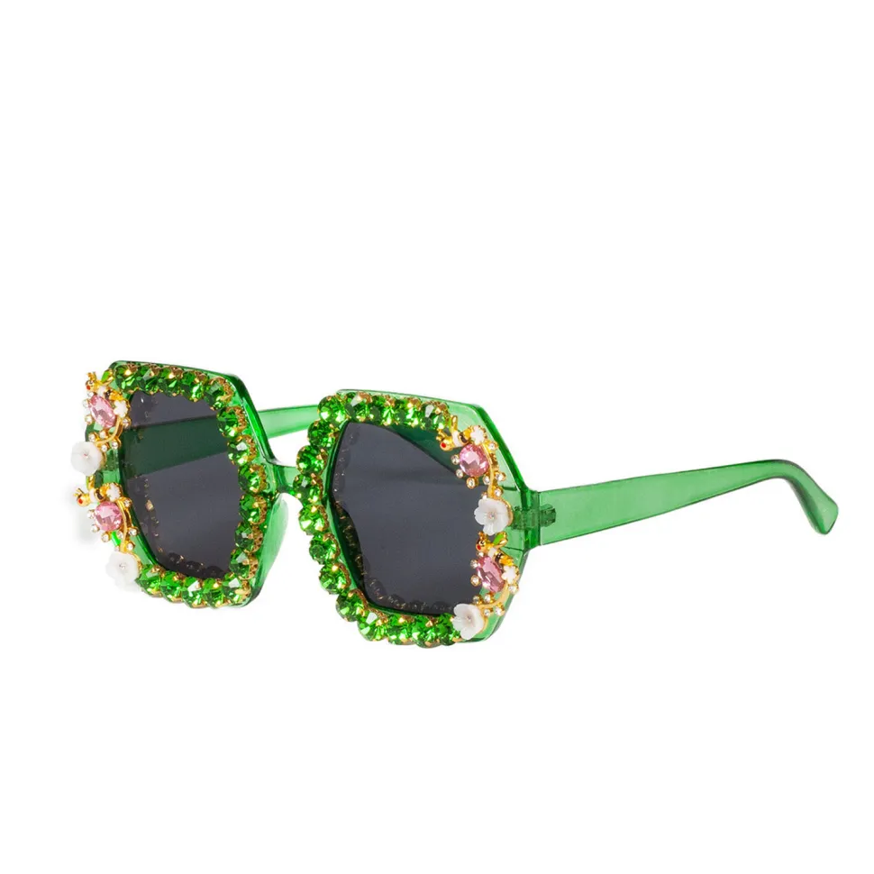 SALE Brille Festival mit Strasssteinen und Blumen, grün