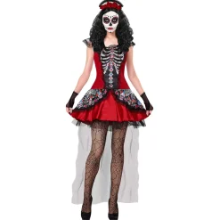 SALE Damen-Kostüm Day of the Dead, Kleid mit Handschuhen und Kopfschmuck, Gr. XS