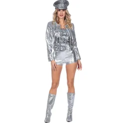 SALE Damen-Kostüm Festival-Jacke Croco, silber, Gr. 36