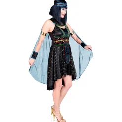 SALE Damen-Kostüm Ägypterin / Cleopatra, Kleid mit Umhang, Armstulpen und Stirnband, schwarz, Gr. XS