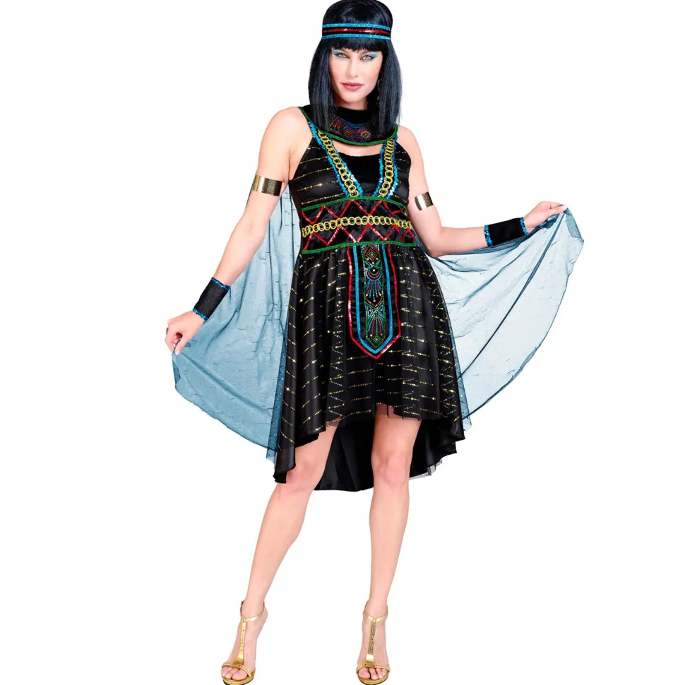 SALE Damen-Kostüm Ägypterin / Cleopatra, Kleid mit Umhang, Armstulpen und Stirnband, schwarz, Gr. XS