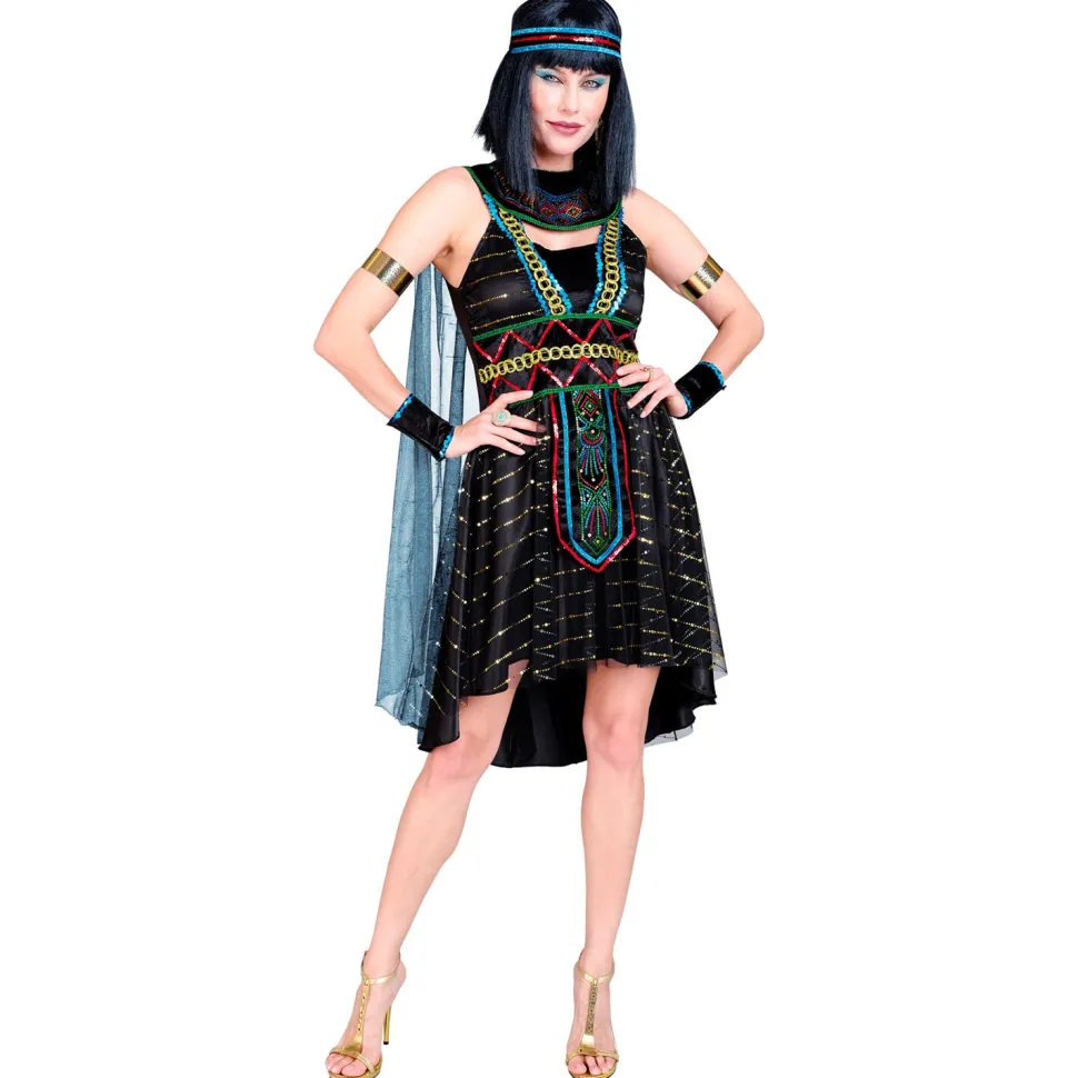 SALE Damen-Kostüm Ägypterin / Cleopatra, Kleid mit Umhang, Armstulpen und Stirnband, schwarz, Gr. XS