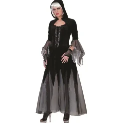 SALE Damen-Kostüm Hexenkleid Dolores, 2-tlg. mit Haube, schwarz, Gr. 36-38