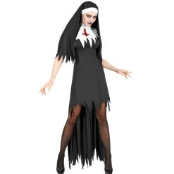 SALE Damen-Kostüm Horror-Nonne, Kleid mit Haube und Rock, Gr. XS