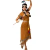 SALE Damen-Kostüm Kleid Indianerin, elastisches Midi Kleid mit Fransen und Gürtel, Gr. 34-36