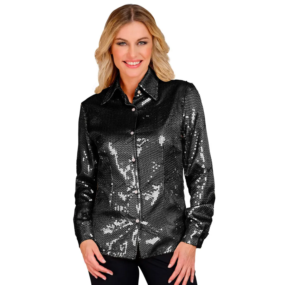 SALE Damen-Kostüm Pailletten-Bluse schwarz, Gr. S-M