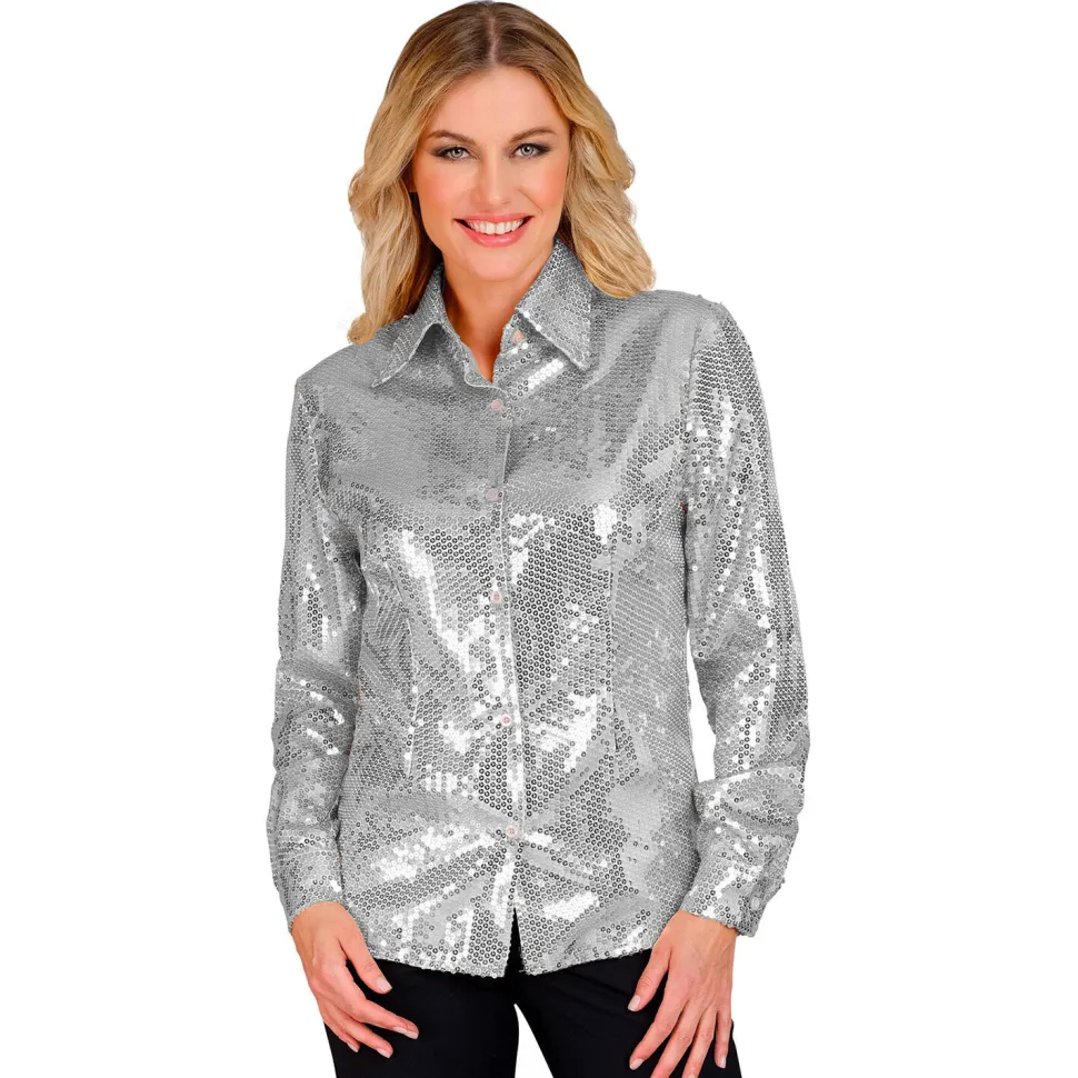 SALE Damen-Kostüm Pailletten-Bluse silber, Gr. S-M