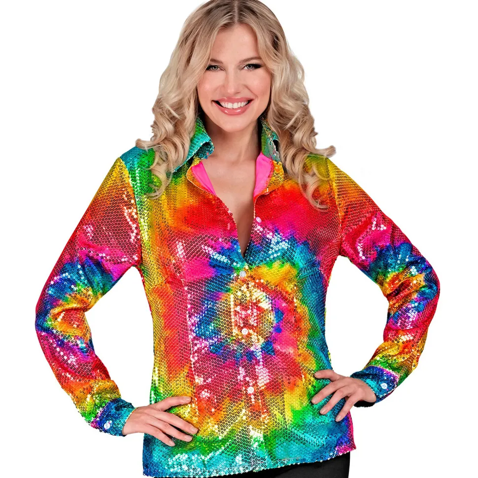 SALE Damen-Kostüm Pailletten-Bluse Batik-Style, Gr. S-M