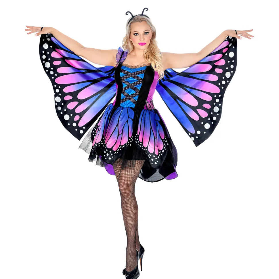 SALE Damen-Kostüm Schmetterlingskleid blau, inkl. Flügeln, Tutu und Haarreif, Gr. M