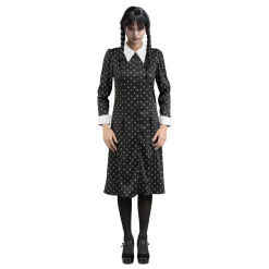 SALE Damen-Kostüm Wednesday Addams, schwarzes Kleid mit weißen Motiven, Gr. XS