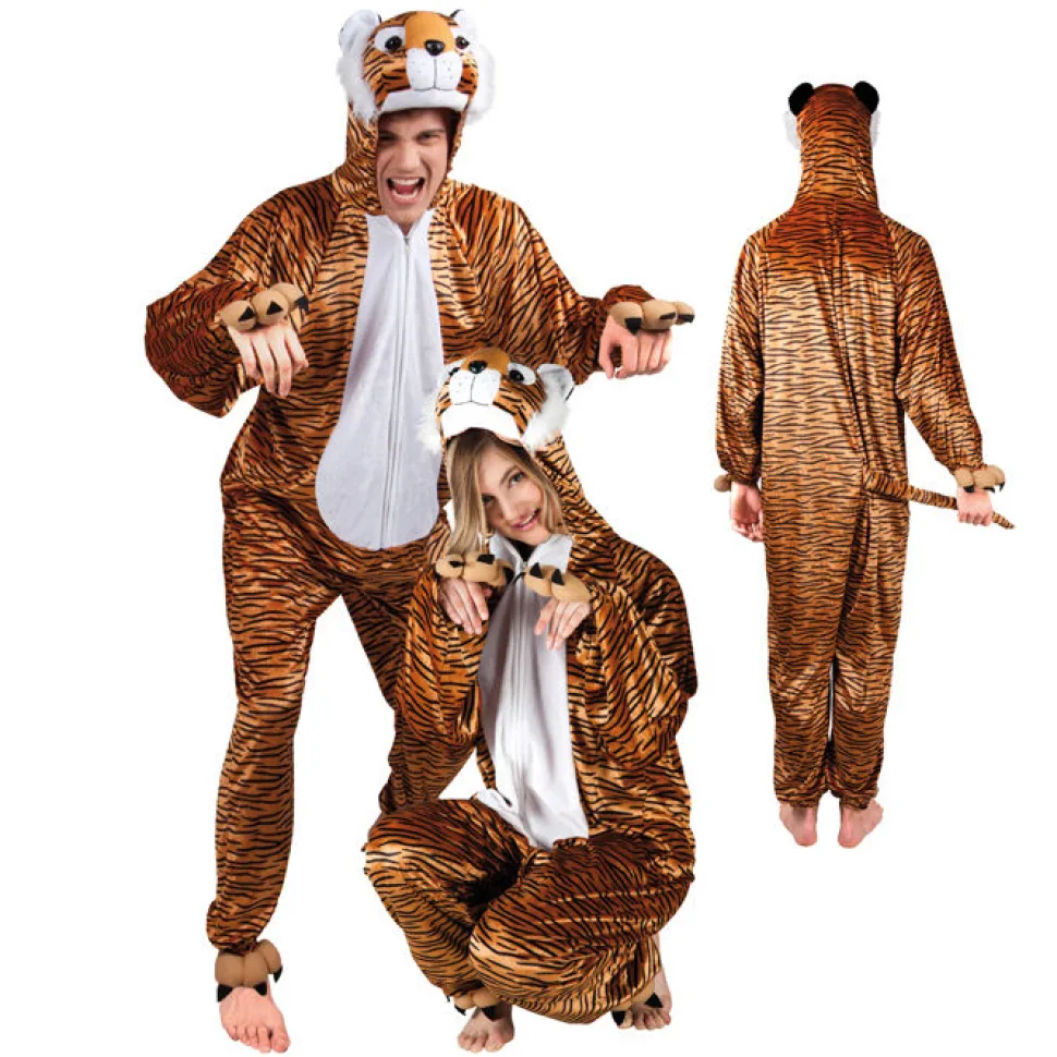 SALE Damen- und Herren-Kostüm Overall Tiger, Gr. S bis 165cm Körpergröße - Plüschkostüm, Tierkostüm