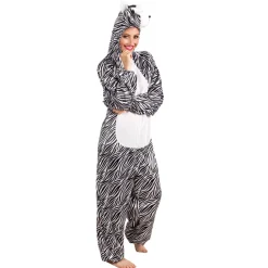SALE Damen- und Herren-Kostüm Overall Zebra, Gr. S bis 165cm Körpergröße - Plüschkostüm, Tierkostüm