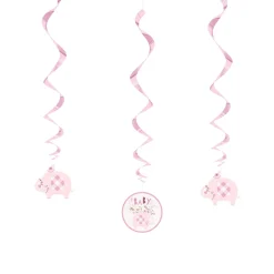 SALE Deko-Swirl-Girlanden Babyparty rosa Elefant, 66cm, 3 Stück