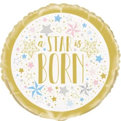 SALE Folienballon a star is born für Baby Party, weiß / gold, metallisch, beidseitig bedruckt, Größe: ca. 45 cm