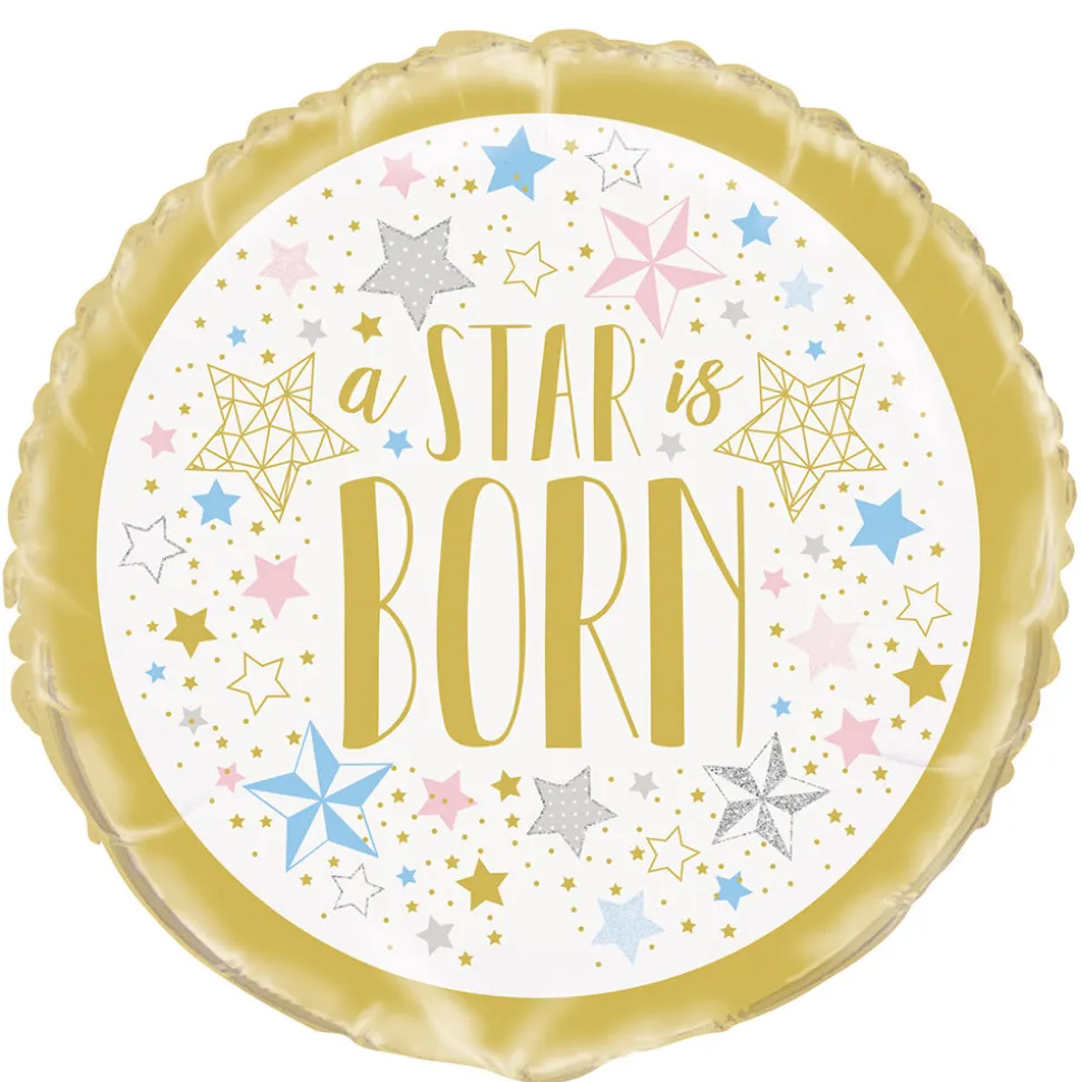 SALE Folienballon a star is born für Baby Party, weiß / gold, metallisch, beidseitig bedruckt, Größe: ca. 45 cm