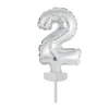 SALE Folienballon Cake Topper Zahl 2 Silber, ca. 13 cm