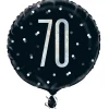 SALE Folienballon 70. Geburtstag, schwarz-silber, glitzernd, Größe: ca. 45 cm