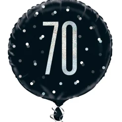 SALE Folienballon 70. Geburtstag, schwarz-silber, glitzernd, Größe: ca. 45 cm