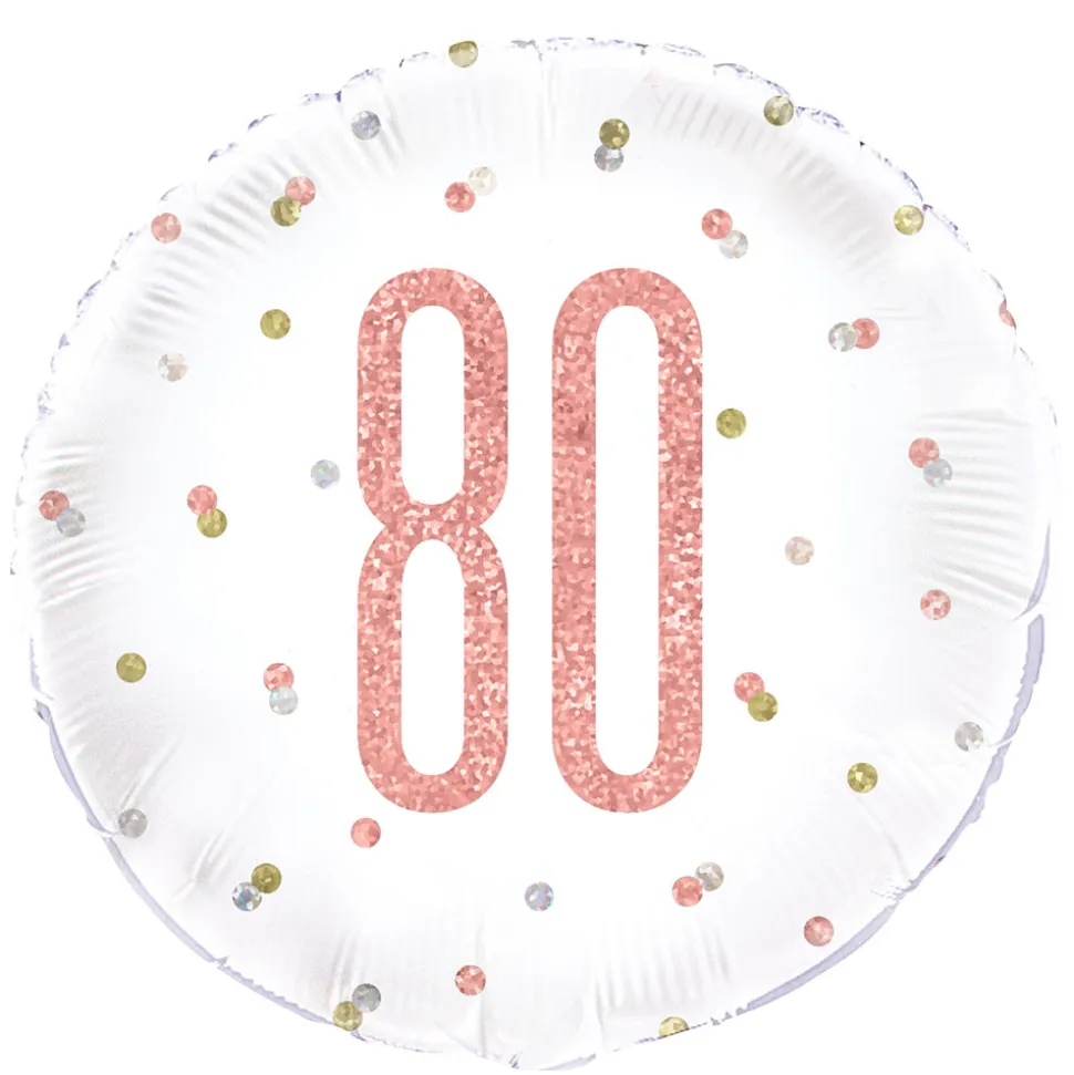 SALE Folienballon 80. Geburtstag, weiß-rosa, glitzernd, Größe: ca. 45 cm