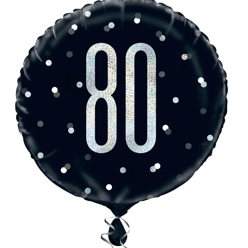 SALE Folienballon 80. Geburtstag, schwarz-silber, glitzernd, Größe: ca. 45 cm