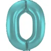 SALE Folienballon Große Zahl 0 Pastell Aqua Metallic Matt, 86 cm, Zahlenballon
