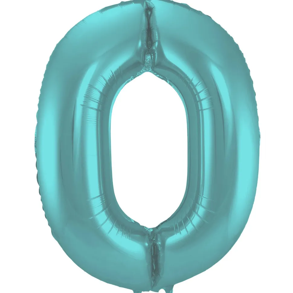 SALE Folienballon Große Zahl 0 Pastell Aqua Metallic Matt, 86 cm, Zahlenballon