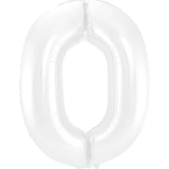 SALE Folienballon Große Zahl 0 Weiß Metallic Matt, 86cm, Zahlenballon