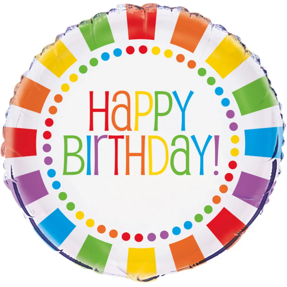 SALE Folienballon Happy Birthday, Geburtstags-Party, Bunt / Regenbogenfarben, beidseitig bedruckt, Größe: ca. 45 cm