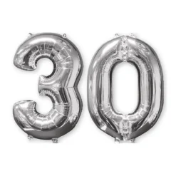 SALE Folienballon Medium Zahl 30 Silber, 45x66 cm