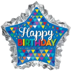 SALE Folienballon Stern Happy-Birthday / Herzlichen Glückwunsch Triangles XL, ca. 71 cm