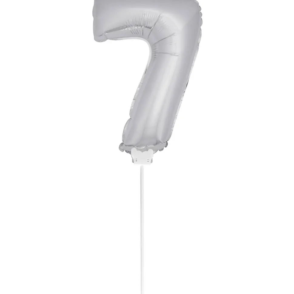 SALE Folienballon Zahl 7 am Stab, ca. 36cm, silber