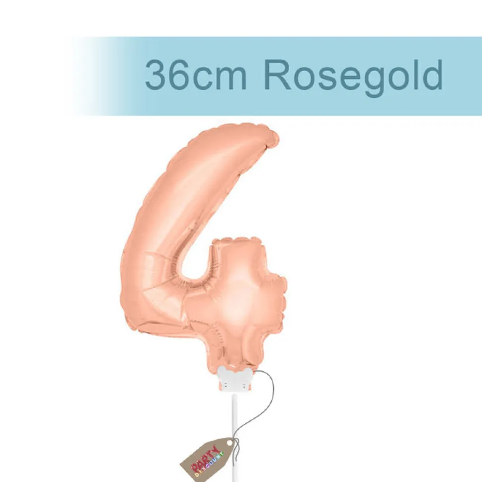 SALE Folienballon Zahl 4 am Stab, ca. 36cm rosegold