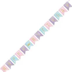 SALE Große Girlande / Wimpelkette Happy Birthday, rosa - lila / gold, glitzernd, Größe: ca. 2,1 m